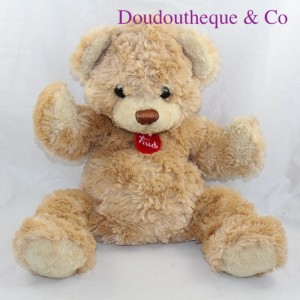 Peluche ours TRUDI beige collier rouge