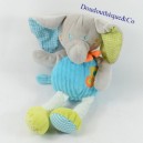 Plush elephant CHILDREN'S WORDS blue green scarf orange Leclerc 29 cm