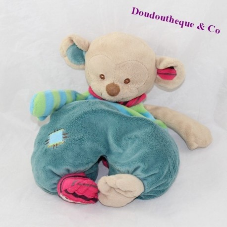 Doudou semi flat monkey BUKOWSKI green pink blue 28 cm