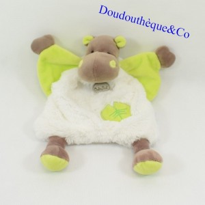 Doudou plat hippopotame Bazile BABY NAT vert et blanc BN049 23 cm