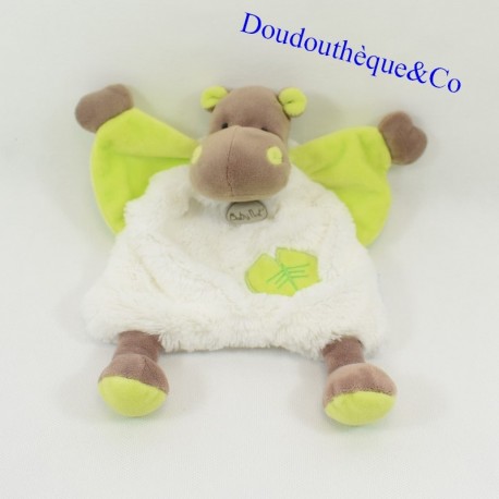 Doudou flat hippopotamus Bazile BABY NAT green and white BN049 23 cm