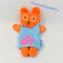 Doudou pouch dog LES INCOLLABLES orange and blue 25 cm