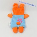 Doudou pouch dog LES INCOLLABLES orange and blue 25 cm