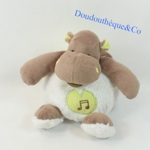 Peluche musicale hippopotame BABY NAT Bazile blanc et vert 15 cm