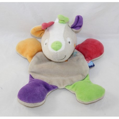 Doudou Flache Hirsch Gerste Gerste beige grün rot violett Sterne Mond 22 cm