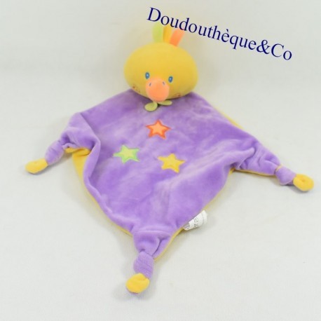 Doudou flat duck GMBH purple yellow embroidery stars bell 32 cm