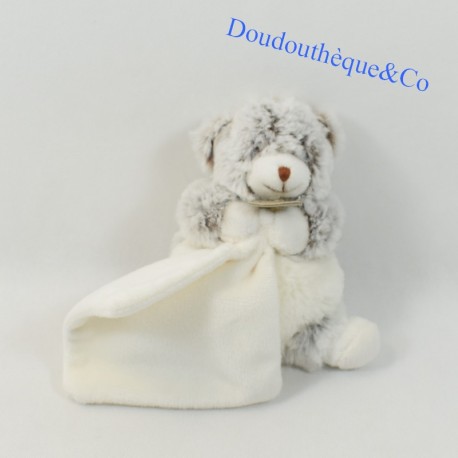 Doudou bear BABY NAT' Les Flocons gris handkerchief white BN749 19 cm