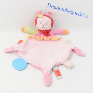 Doudou plat coccinelle INFLUX rose noeud anneau dentition 33 cm