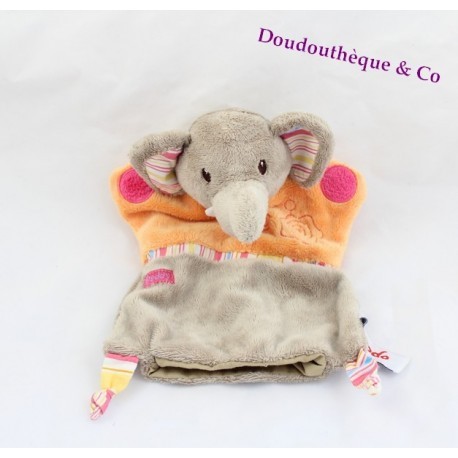 Doudou Marionette Elefanten 22 cm orange grau TOODO