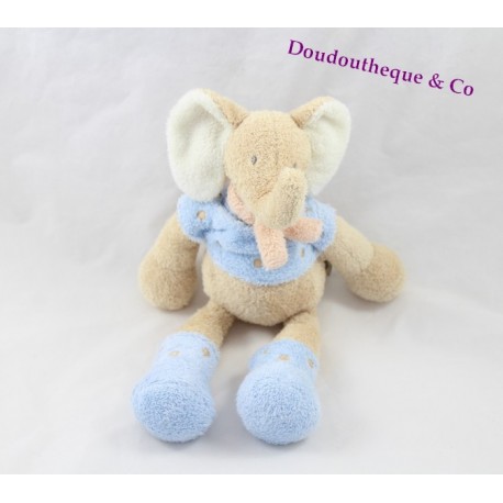 Doudou plat éléphant NICOTOY Mon doudou étiquettes 28 cm