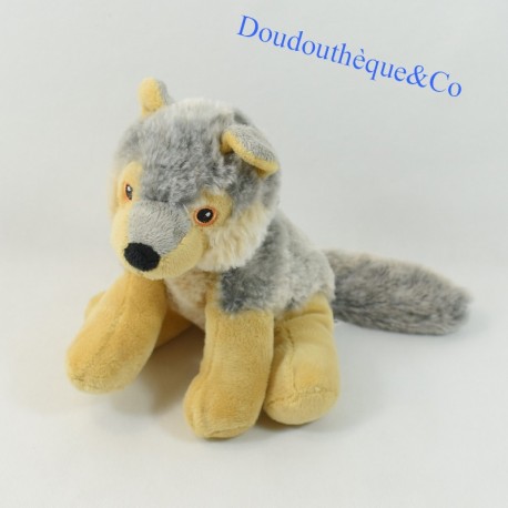 Peluche chien loup IMAGIN gris beige yeux noirs 17 cm