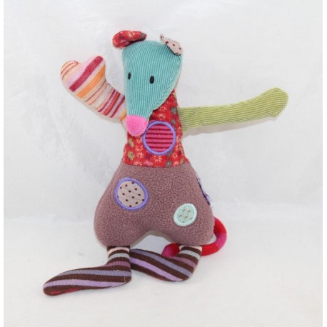 Doudou souris MOULIN ROTY Les Jolis pas beaux mauve vert rond 20 cm