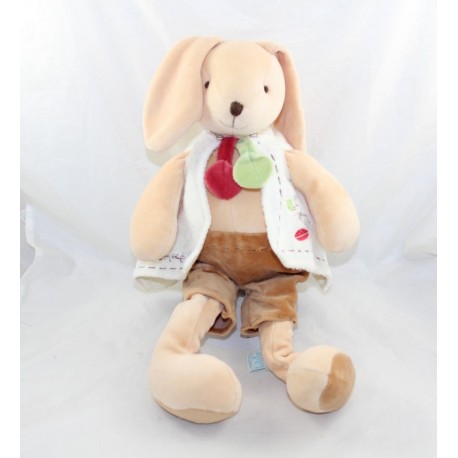 Doudou Pim Kaninchen DOUDOU ET COMPAGNIE beige braune Weste Blatt grün 40 cm