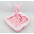 Doudou mouchoir lapin CREATIONS DANI rose blanc 28 cm