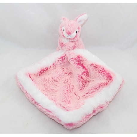 Doudou handkerchief rabbit CREATIONS DANI pink white 28 cm