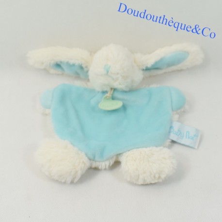 Doudou Kaninchen flach BABY NAT' weiß türkis blau Kuscheln