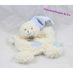 Blanket flat bear BABY NAT' Hugs white blue cap 18 cm BN782