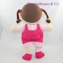 Plush brown doll overalls pink clover green