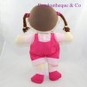 Plush brown doll overalls pink clover green