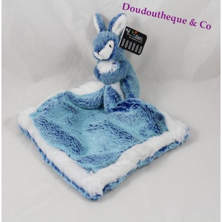 Doudou mouchoir lapin CREATIONS DANI bleu blanc 32 cm