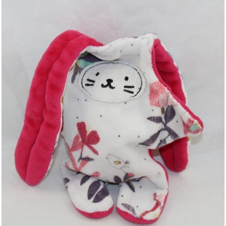 Doudou double sided rabbit CATIMINI pink flowers reversible 35 cm