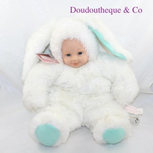 Baby doll conejo ANNE GEDDES blanco verde ojos azules