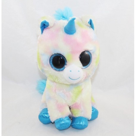 Unicornio Blitz de felpa TY Beanie Boos multicolor azul ojos grandes 24 cm