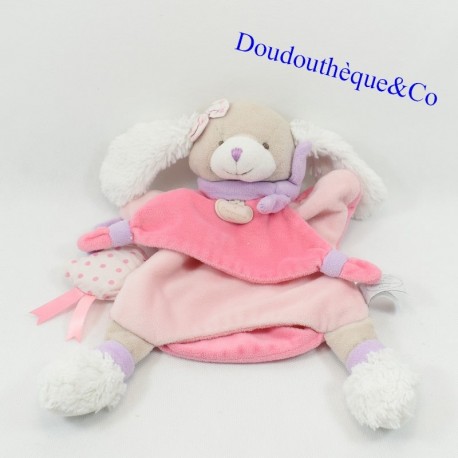 Doudou marionnette chien DOUDOU ET COMPAGNIE Noopette rose DC3083 30 cm