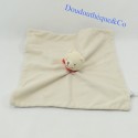 Doudou flat bear JACADI beige red scarf 28 cm