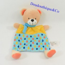 Doudou flat bear VERTBAUDET blue and yellow drops of water 30 cm