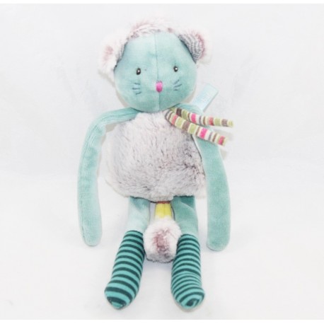 Doudou Minoucha cat MOULIN ROTY Les Pachats blue green bell 24 cm