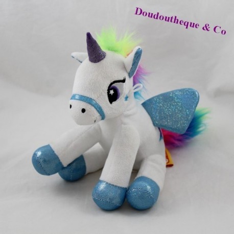 Plüschiges Einhorn FIZZY Rainbow weiß blau 21 cm