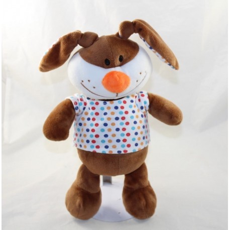 Conejo de peluche FIZZY marrón lunar camiseta nariz naranja 28 cm