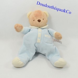 Peluche ours COROLLE pyjama bleu et blanc 30 cm
