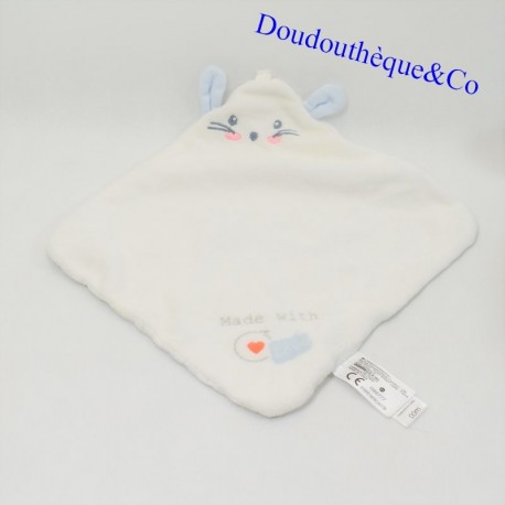 Doudou flat mouse TEX CARREFOUR Made with Love white blue 30 cm