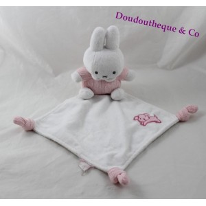 Doudou plat lapin Miffy blanc rose tricot chien 40 cm