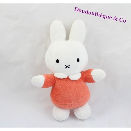 Peluche lapin Miffy grelot blanc tenue orange 25 cm Peluche lapin Miffy grelot blanc tenue orange 25 cm