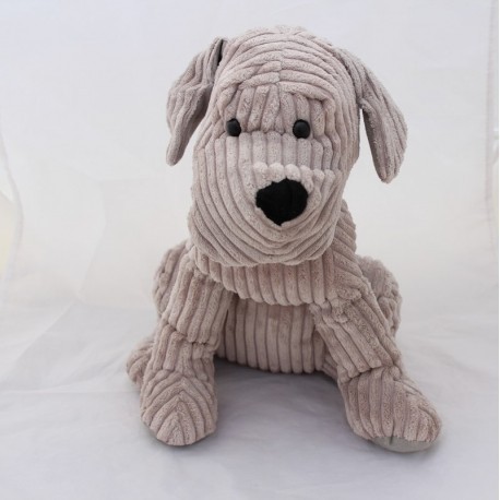 Peluche chien MAISONS DU MONDE gris velours côtelé 38 cm