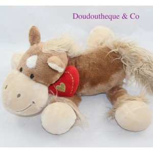 Plush horse NICOTOY brown red heart