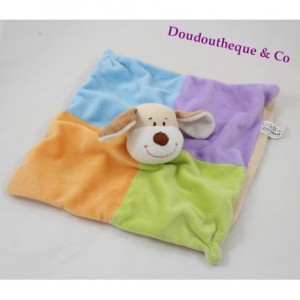 Doudou flacher Hund ZEEMAN Quadrat grün blau lila orange beige