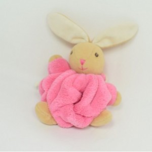 Doudou patapouf lapin KALOO plume p'tit lapin rose et marron 20 cm