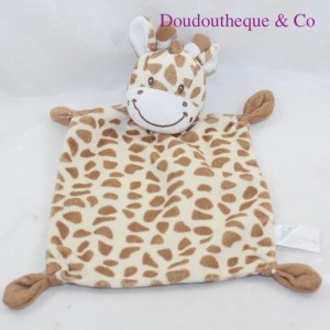 Doudou plat girafe NICOTOY beige tâches marrons