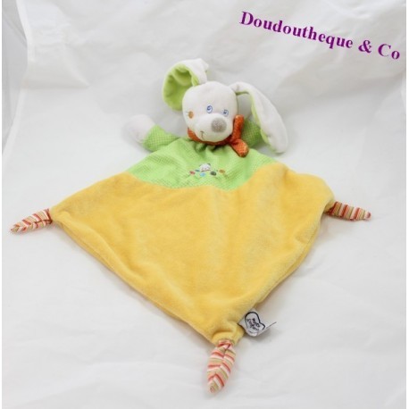 Doudou plat Chien MOTS D' ENFANTS LECLERC losange vert jaune foulard