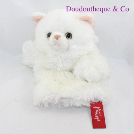 Doudou marionnette chat HAMLEYS blanc rose