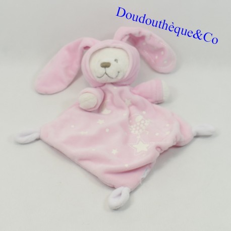 Doudou plat ours SIMBA TOYS losange déguisé en lapin rose luminescent 26 cm