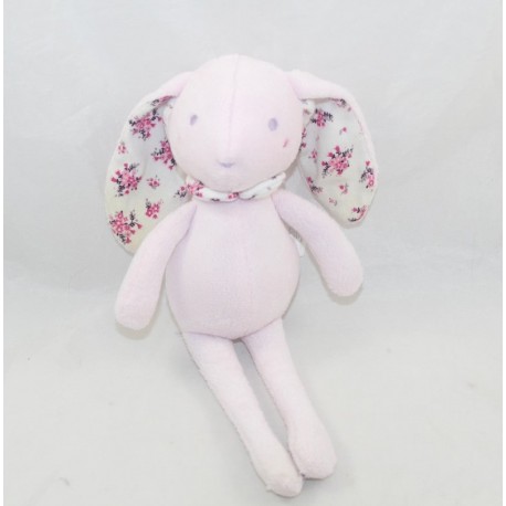 Conejo Doudou GRAIN DE BLE tejidos florales rosa púrpura 24 cm
