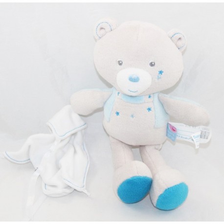 Doudou handkerchief bear BARLEY SUGAR Small message blue beige stars 22 cm