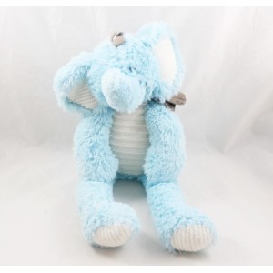 Peluche éléphant TEX BABY bleu écharpe marron oreilles laine Carrefour 37 cm