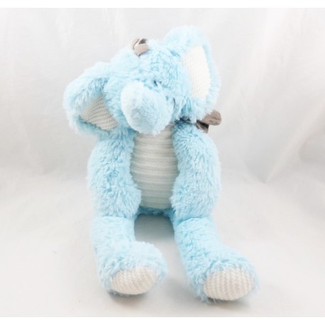 Peluche elefante TEX BABY sciarpa blu orecchie marrone lana Carrefour 37 cm
