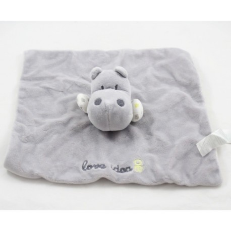 Hipopótamo plano Doudou OBAIBI " Love Idea " gris 26 cm